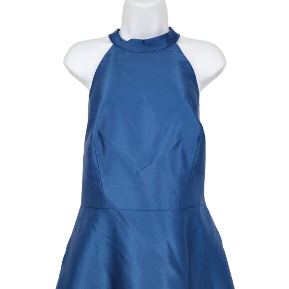 Alfred Sung D772 High Neck Cutout Satin Sleeveless Twill Dress Dusk Blue Size 14 - Picture 3 of 8